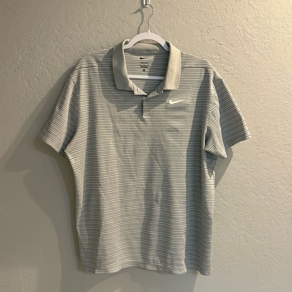 Men's Nike Light Gray Striped Golf Polo